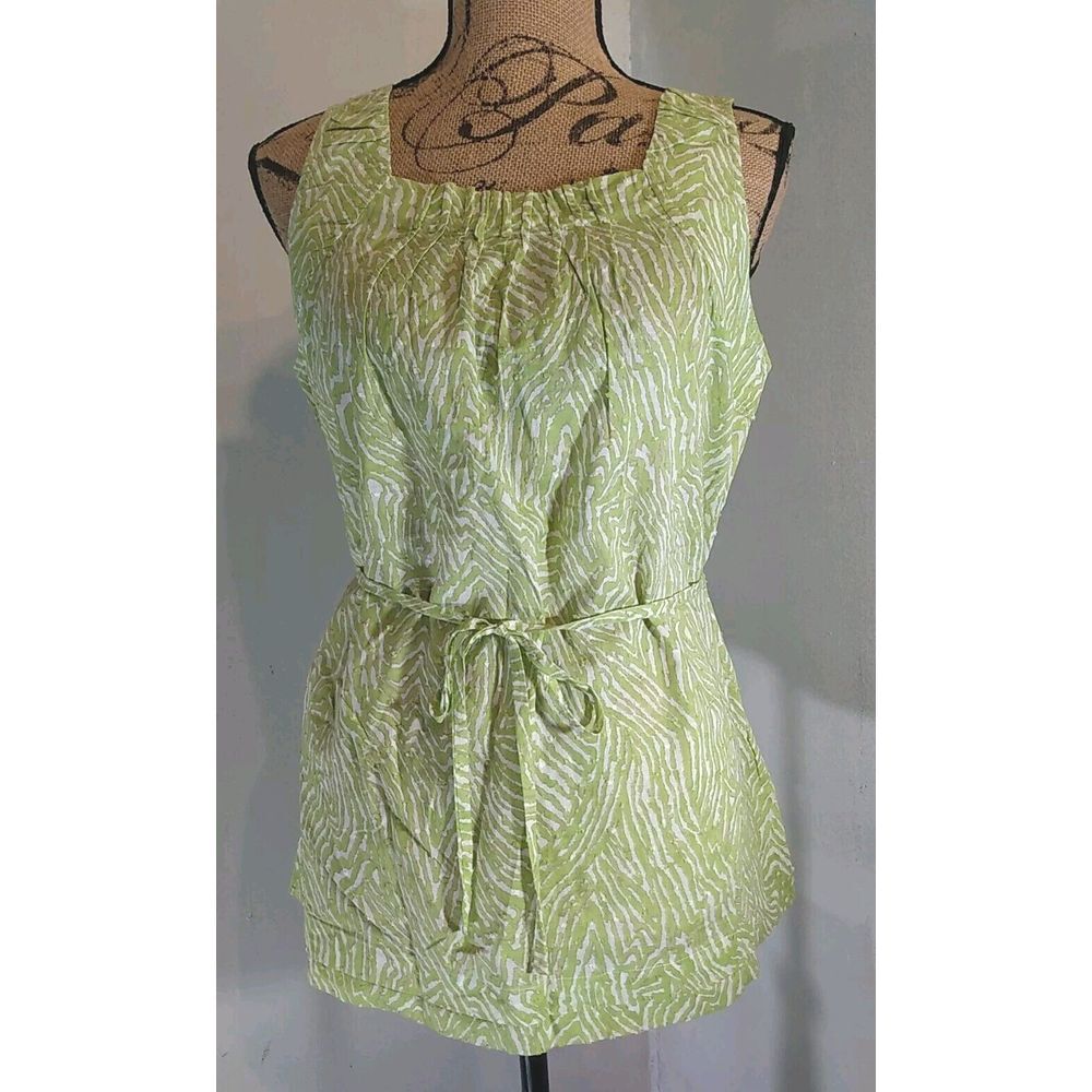 Apostrophe Women Green‎ Ivory Pattern Textured Sleeveless Top Size L